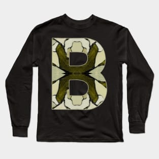 Letter B Monogram Initial Olive Green Pearl White Aesthetic Abstract Pattern Painting On Canvas Long Sleeve T-Shirt